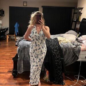 Reformation Blue and White Floral Halter Sun Dress